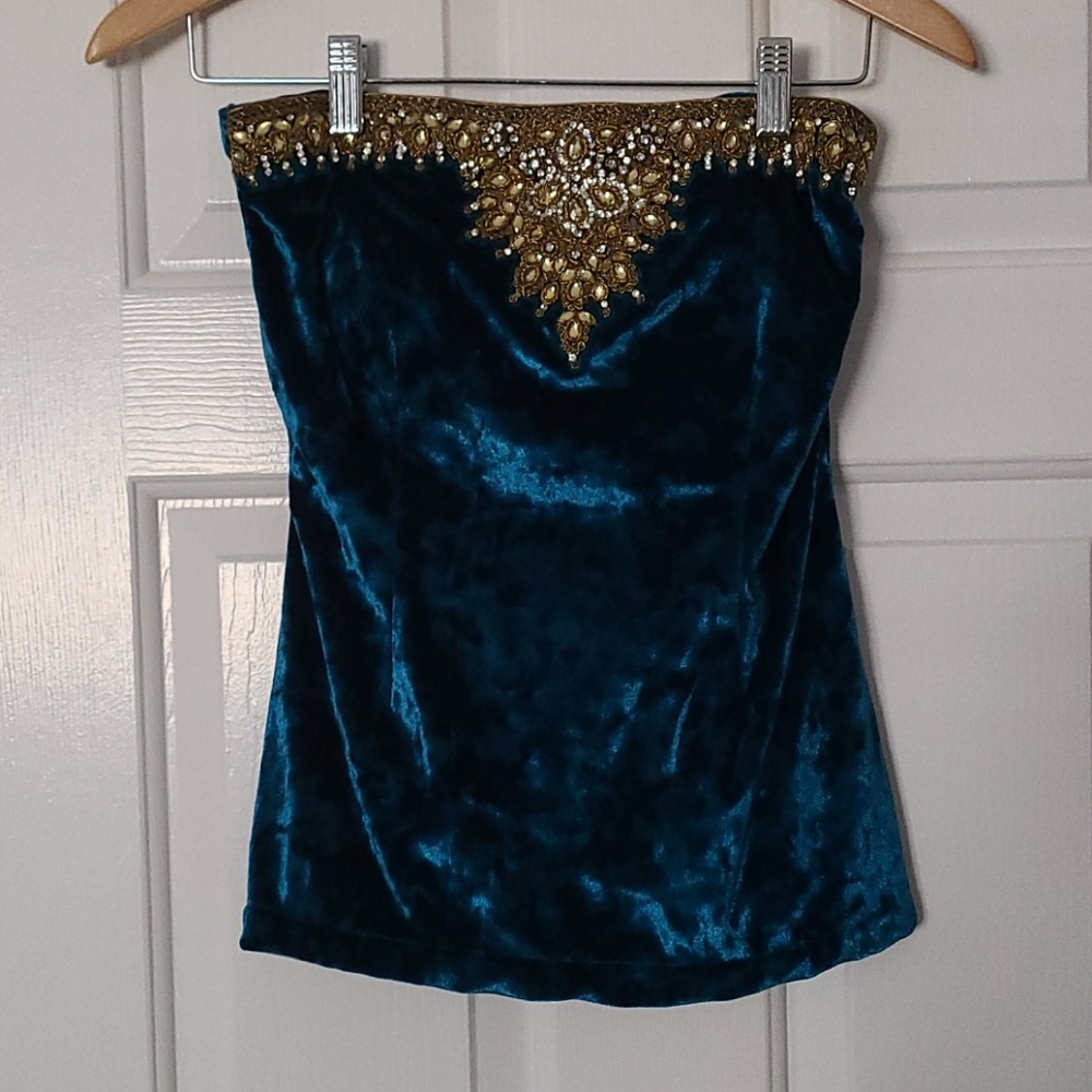 Velvet bustier/strapless top - Picture 2 of 4